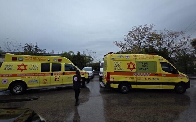 Magen David Adom paramedics in Yokne'am Illit after two dead bodies were found in an apartment in the northern city on December 9, 2025. (Magen David Adom) Magen David Adom paramedics in Yokne'am Illit after two dead bodies were found in an apartment in the northern city on December 9, 2025. (Magen David Adom)
