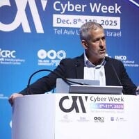 Former Shin Bet chief Ronen Bar speaks at Tel Aviv University's Cyber Week 2025 conference, December 9, 2025. (Dror Sithakol)