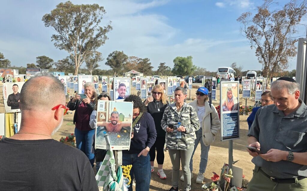 Participants in the Or Ofir Foundation's Israel Up Close delegation visit the Nova Festival massacre site, December 12, 2025. (Courtesy)