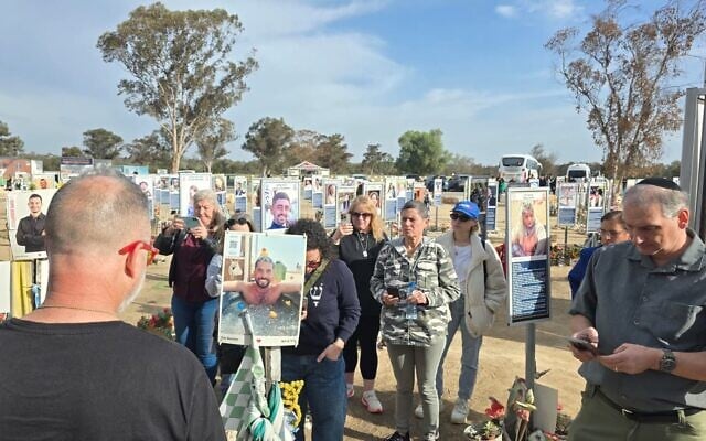 Participants in the Or Ofir Foundation's Israel Up Close delegation visit the Nova Festival massacre site, December 12, 2025. (Courtesy)