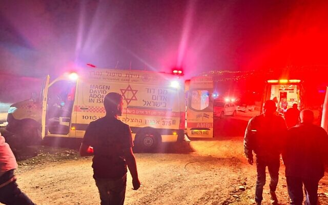 Medics at the scene of a clash between settlers and Palestinians near the West Bank settlement of Almon, December 22, 2025. (Magen David Adom)