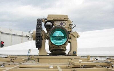 The IDF’s first operational Iron Beam high-power laser air defense system, displayed during a handover ceremony at a Rafael Advanced Defense Systems facility, December 28, 2025. (Defense Minister's Office)
