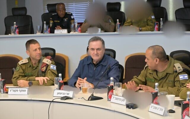 From left to right: Central Command head Maj. Gen. Avi Bluth, Defense Minister Israel Katz, and Deputy Chief of Staff Maj. Gen. Tamir Yadai during a visit to the West Bank, December 31, 2025. (Shlomi Amsalem/Defense Ministry)