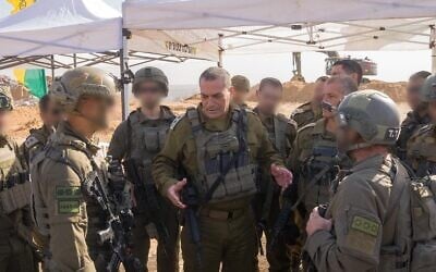 IDF Chief of Staff Lt. Gen. Eyal Zamir (unblurred) speaks to troops in the Gaza Strip, December 7, 2025. (Israel Defense Forces)