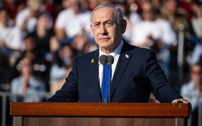 Prime Minister Benjamin Netanyahu speaks at an Israeli Air Force pilots' graduation ceremony at the Hatzerim Airbase, December 24, 2025. (Israel Defense Forces)