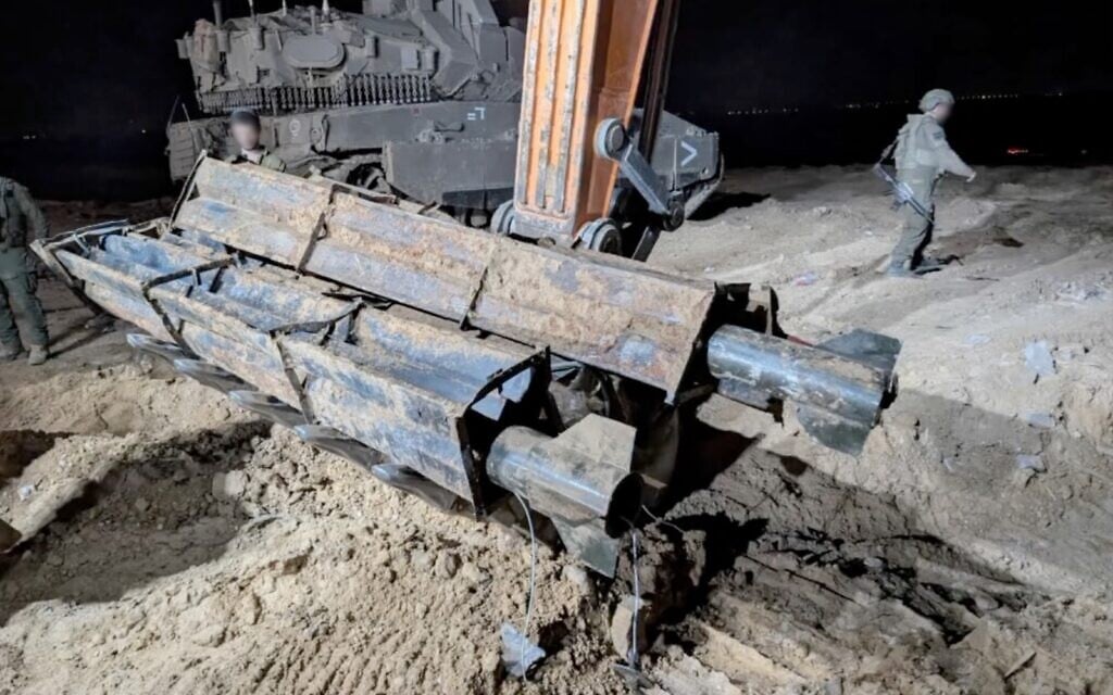 Rocket launchers located by IDF troops in the northern Gaza Strip, in a handout photo issued by the military on December 3, 2025. (Israel Defense Forces)