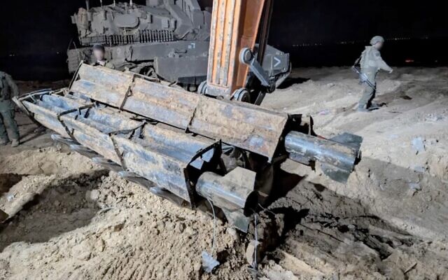 Rocket launchers located by IDF troops in the northern Gaza Strip, in a handout photo issued by the military on December 3, 2025. (Israel Defense Forces)
