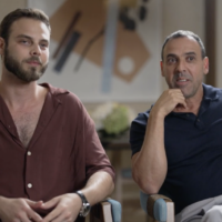 Alon Ohel (L) and Eli Sharabi (R) speak about their time in Hamas captivity, in an interview that aired December 4, 2025. (Screenshot via Channel 12)