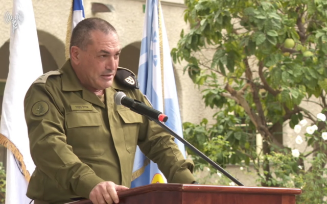 IDF Chief of Staff Lt. Gen. Eyal Zamir speaks at a handover ceremony for the Planning Directorate chief at the IDF headquarters in Tel Aviv, December 21, 2025. (Screenshot: Israel Defense Forces)