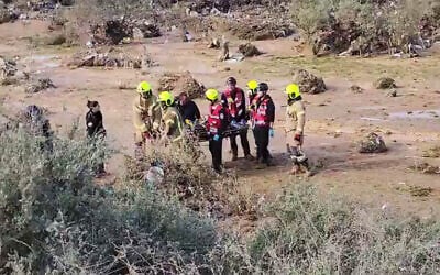 Screen capture from video of emergency services retrieving the body of a man who was swept away by a flash flood, December 30, 2025. (X)