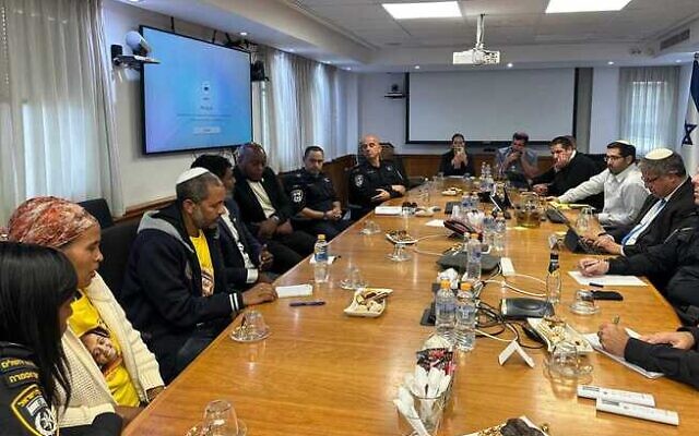National Security Minister Itamar Ben Gvir (R) speaks to the parents of missing 11-year-old girl Haymanut Kasau, alongside police officers and a representative of the Ethiopian Israeli community on November 30, 2025. (Office of Itamar Ben Gvir) National Security Minister Itamar Ben Gvir (R) speaks to the parents of missing 11-year-old girl Haymanut Kasau, alongside police officers and a representative of the Ethiopian Israeli community on November 30, 2025. (Office of Itamar Ben Gvir)