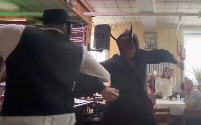 "Moshko" the Jew dances with the devil in a Ukrainian Orthodox Christmas pageant held in New Jersey January 11, 2026. (Screenshot via Facebook via JTA)