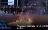 Ultra-Orthodox people protest against IDF recruitment in Jerusalem, January 6, 2026. (Chaim Goldberg/Flash90)
