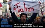 Protesters participate in a demonstration in Berlin, Germany, in support of the nationwide mass anti-regime protests in Iran, January 10, 2026. (AP/Ebrahim Noroozi)