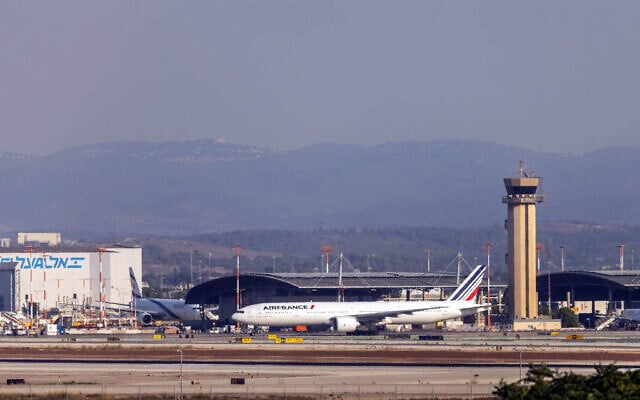 Illustrative: An Air France plane is parked at the Ben Gurion International Airport, outside of Tel Aviv, August 14, 2025. (Yossi Aloni/Flash90) Illustrative: An Air France plane is parked at the Ben Gurion International Airport, outside of Tel Aviv, August 14, 2025. (Yossi Aloni/Flash90)