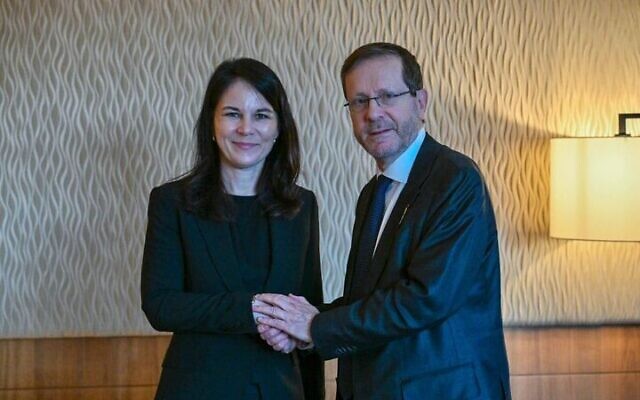 President Isaac Herzog (R) meets with UN General Assembly President Annalena Baerbock in Davos, Switzerland, January 20, 2026. (Kobi Gideon / GPO) President Isaac Herzog (R) meets with UN General Assembly President Annalena Baerbock in Davos, Switzerland, January 20, 2026. (Kobi Gideon / GPO)