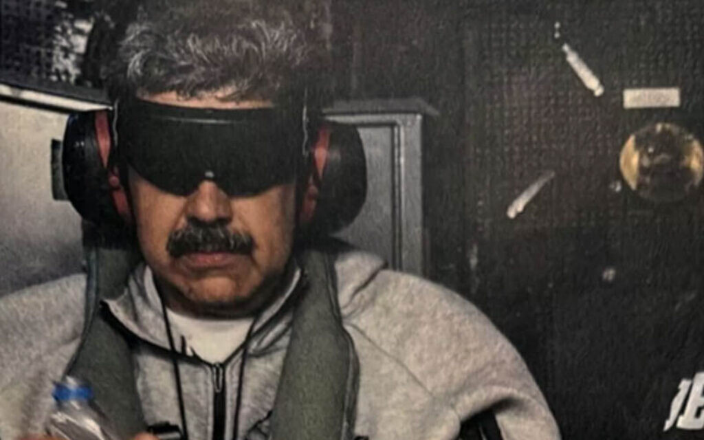 This image posted on US President Donald Trump's Truth Social account shows what he says is Venezuelan President Nicolas Maduro onboard the USS Iwo Jima after the US military captured him on January 3, 2026. (Handout/US President Donald Trump's Truth Social account/AFP)