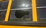 A school bus carrying third grade Jewish students after a rock smashed its window, on January 7, 2026. (New Jersey Police)