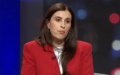 Palestinian-Australian Author Randa Abdel-Fattah speaking on an Australian Broadcasting Corporation panel about the Israeli-Palestinian conflict on May 27, 2021. (Screenshot)
