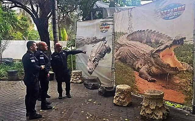 An Israel Police delegation tours a crocodile farm in Hamat Gader on January 1, 2026. (Israel Police) An Israel Police delegation tours a crocodile farm in Hamat Gader on January 1, 2026. (Israel Police)