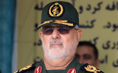 Then-commander of the ground forces of Iran's Islamic Revolutionary Guard Corps, Brigadier General Mohammad Pakpour, attends a military parade as part of a ceremony marking the country's annual army day in Tehran, Iran, on April 17, 2024. (ATTA KENARE / AFP)