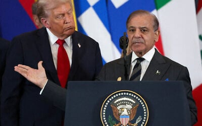 Pakistani Prime Minister Shehbaz Sharif (R) speaks as US President Donald Trump listens during the Gaza summit in Sharm El-Sheikh on October 13, 2025. (Photo by Suzanne Plunkett / POOL / AFP) Pakistani Prime Minister Shehbaz Sharif (R) speaks as US President Donald Trump listens during the Gaza summit in Sharm El-Sheikh on October 13, 2025. (Photo by Suzanne Plunkett / POOL / AFP)