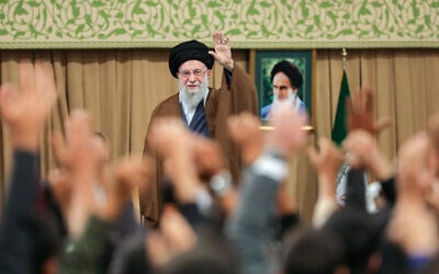 A handout picture provided by the office of Iran's Supreme Leader Ayatollah Ali Khamenei shows him addressing a meeting with students in Tehran, Iran, on November 3, 2025. (KHAMENEI.IR / AFP)