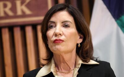 New York Governor Kathy Hochul looks on during a public safety-related announcement at the headquarters of the New York City Police Department (NYPD) in New York on January 6, 2026. (Charly Triballeau/AFP) New York Governor Kathy Hochul looks on during a public safety-related announcement at the headquarters of the New York City Police Department (NYPD) in New York on January 6, 2026. (Charly Triballeau/AFP)