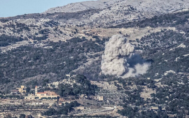 Smoke rises from the site of an Israeli airstrike that struck the hillsides near the southern Lebanese village of Al-Katrani on January 11, 2026. (Rabih DAHER / AFP)