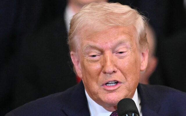 US President Donald Trump speaks during a ceremony to congratulate the Florida Panthers of the National Hockey League, winners of the 2025 Stanley Cup, in the East Room of the White House in Washington, on January 15, 2026. (Mandel Ngan/AFP)
