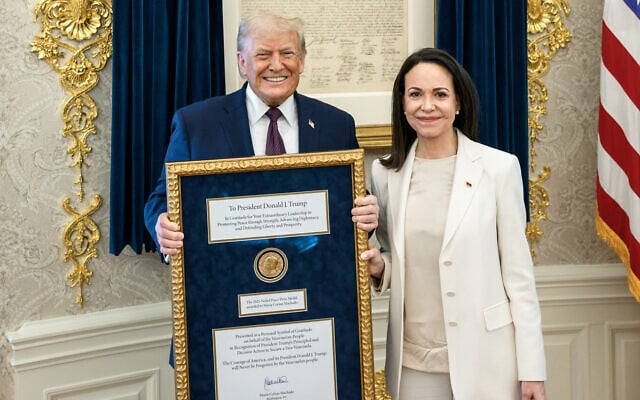 President Donald Trump meets with Venezuelan opposition leader Maria Corina Machado in the Oval Office, on January 15, 2026, in Washington, D.C.   (Daniel Torok/The White House via Getty Images/AFP)
