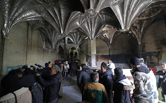 This photograph taken during a tour for foreign media shows media representatives visiting the Al-Aqsa Mosque that was damaged during recent public protests in Tehran, January 21, 2026. (ATTA KENARE / AFP) This photograph taken during a tour for foreign media shows media representatives visiting the Al-Aqsa Mosque that was damaged during recent public protests in Tehran, January 21, 2026. (ATTA KENARE / AFP)