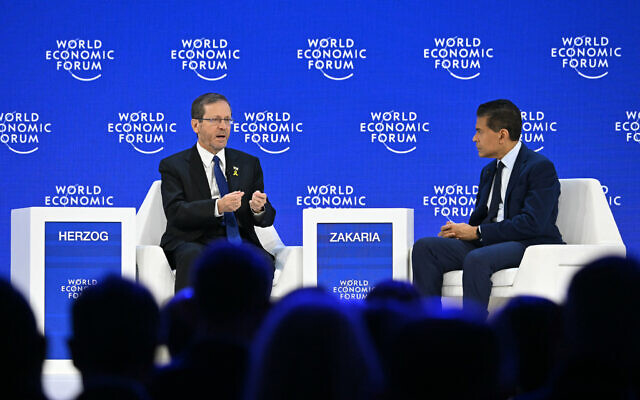 President Isaac Herzog (L) speaks with CNN journalist Fareed Zakaria during the World Economic Forum (WEF) annual meeting in Davos on January 22, 2026. (Fabrice Coffrini/AFP) President Isaac Herzog (L) speaks with CNN journalist Fareed Zakaria during the World Economic Forum (WEF) annual meeting in Davos on January 22, 2026. (Fabrice Coffrini/AFP)