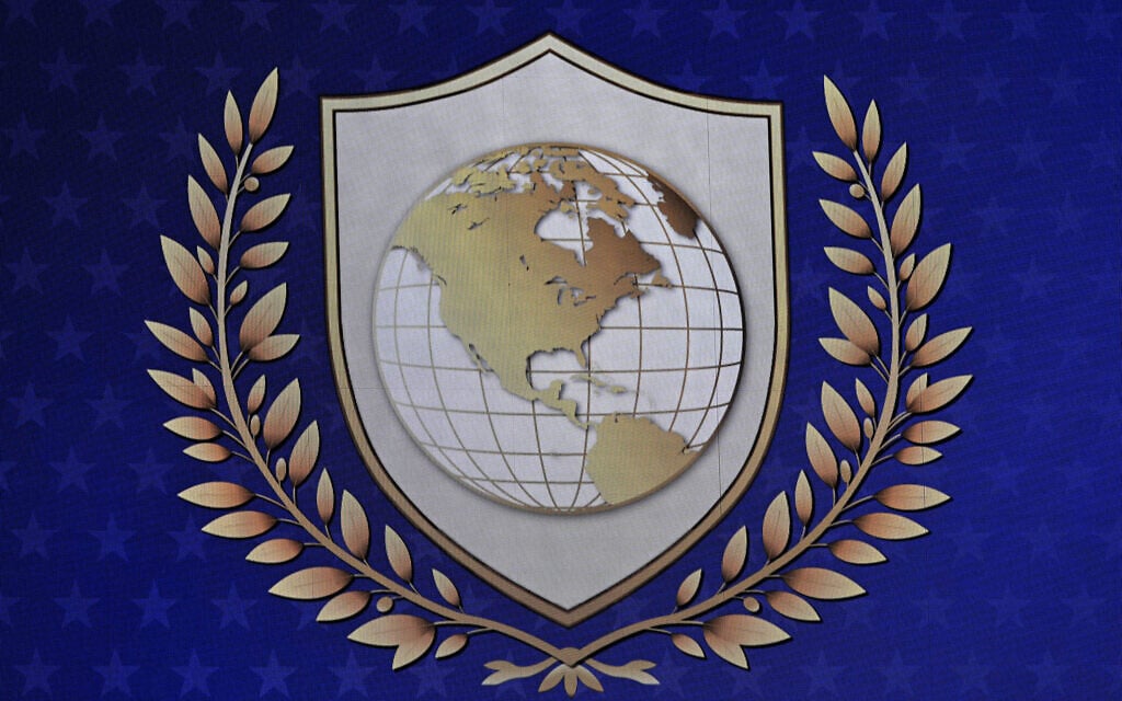 The logo of US President Donald Trump's "Board of Peace" seen during the World Economic Forum (WEF) annual meeting in Davos on January 22, 2026. (Fabrice COFFRINI / AFP)