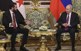 Russian President Vladimir Putin meets with Syria's President Ahmed al-Sharaa at the Kremlin in Moscow on January 28, 2026 (MAXIM SHIPENKOV / POOL / AFP)