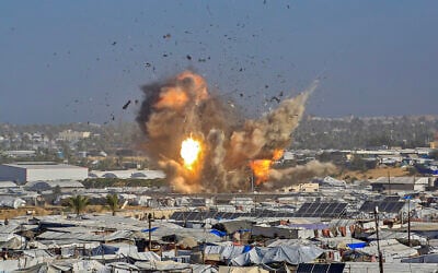 An Israeli airstrike in the west of Khan Younis, southern Gaza Strip, January 31, 2026. (Bashar Taleb / AFP) An Israeli airstrike in the west of Khan Younis, southern Gaza Strip, January 31, 2026. (Bashar Taleb / AFP)