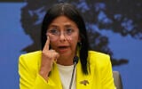 Venezuelan Vice President and Oil Minister Delcy Rodriguez gives a press conference at Miraflores presidential palace in Caracas, Venezuela, March 10, 2025. (AP Photo/Ariana Cubillos)