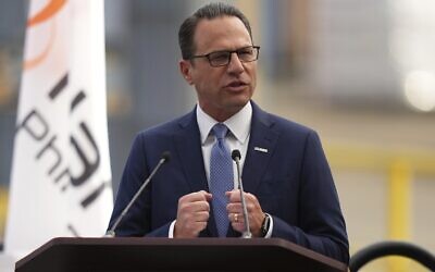 Pennsylvania Gov. Josh Shapiro speaks at the Hanwha Philly Shipyard, August 26, 2025, in Philadelphia. (AP/ Matt Slocum)