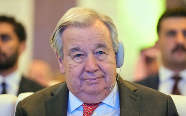 United National Secretary-General Antonio Guterres attends an event to mark the end of the UN political mission in Baghdad, Iraq, December 13, 2025. (AP Photo/Hadi Mizban)