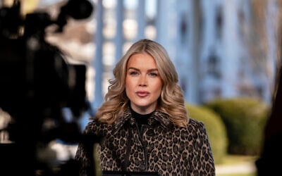 White House press secretary Karoline Leavitt takes a television interview at the White House, December 16, 2025, in Washington, DC. (AP/Alex Brandon)