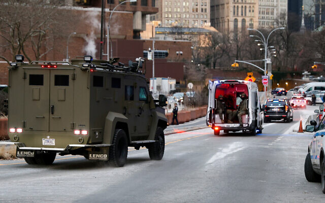 An armored vehicle carrying Venezuelan President Nicolas Maduro and his wife Cilia Flores arrives at Manhattan Federal Court, January 5, 2026, in New York City. (AP/Stefan Jeremiah)