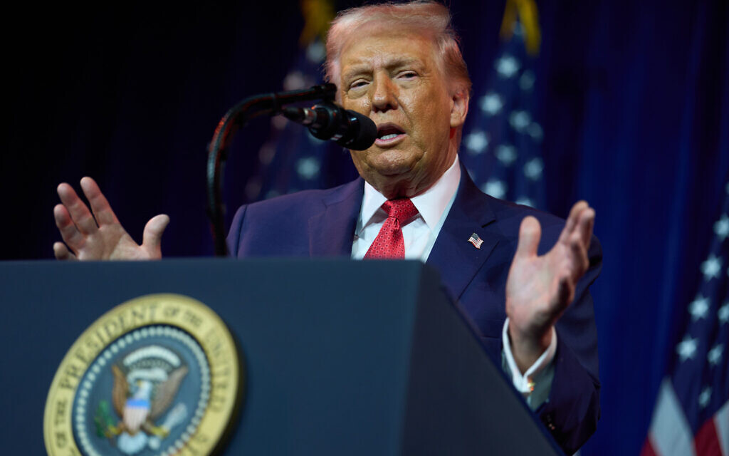 US President Donald Trump speaks to House Republican lawmakers during their annual policy retreat, January 6, 2026, in Washington. (AP Photo/Evan Vucci)