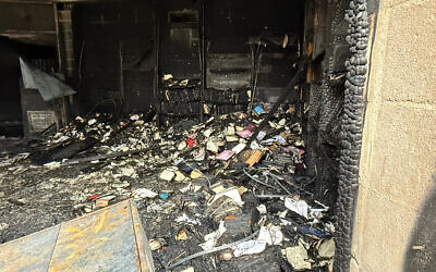 This photo provided by Beth Israel Congregation shows damage sustained during a fire, January 10, 2026, at Beth Israel Congregation, in Jackson, Mississippi. (Beth Israel Congregation via AP)