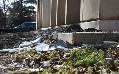 Burnt debris from a fire at the Beth Israel Congregation glints in the sun on January 12, 2026, in Jackson, Mississippi. (AP/Sophie Bates)