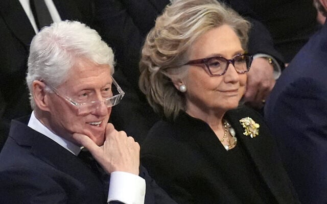 FILE - Former President Bill Clinton and former Secretary of State Hillary Clinton listen during the state funeral for former President Jimmy Carter at Washington National Cathedral in Washington, Jan. 9, 2025. (AP Photo/Jacquelyn Martin, File) FILE - Former President Bill Clinton and former Secretary of State Hillary Clinton listen during the state funeral for former President Jimmy Carter at Washington National Cathedral in Washington, Jan. 9, 2025. (AP Photo/Jacquelyn Martin, File)