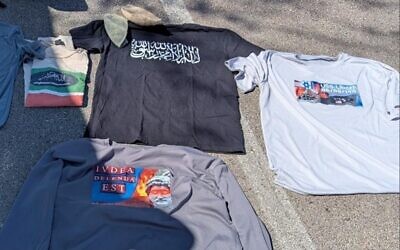 This photo provided by US Attorney's Office shows clothing displaying antisemitic, anti-Israel, and extremist symbols that were found in former Navy SEAL Seal  Gregory Vandenberg vehicle by authorities.  (US Attorney's Office via AP)