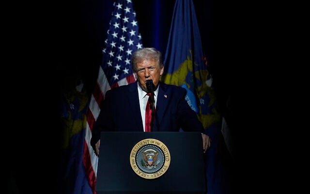US President Donald Trump speaks at the Detroit Economic Club, January 13, 2026, in Detroit. (AP/Ryan Sun)