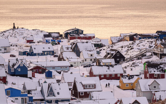 Homes in Nuuk, Greenland, January 14, 2026. (Evgeniy Maloletka/AP)