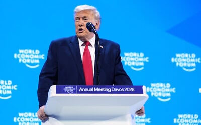 US President Donald Trump addresses the audience during the annual meeting of the World Economic Forum in Davos, Switzerland, January 21, 2026. (AP Photo/ Evan Vucci)