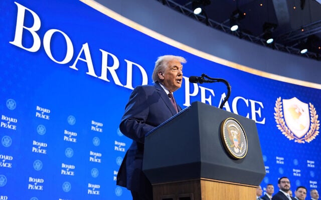 US President Donald Trump speaks at a Board of Peace charter announcement during the Annual Meeting of the World Economic Forum in Davos, Switzerland, January 22, 2026. (AP Photo/Evan Vucci) US President Donald Trump speaks at a Board of Peace charter announcement during the Annual Meeting of the World Economic Forum in Davos, Switzerland, January 22, 2026. (AP Photo/Evan Vucci)